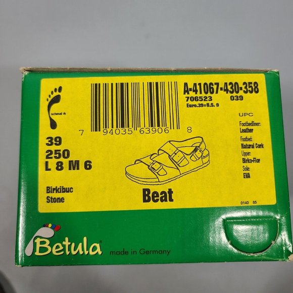 Betula Beat Birkenstock Footbed Sandals Stone EU39 US8.5 Narrow NIB - Picture 11 of 11